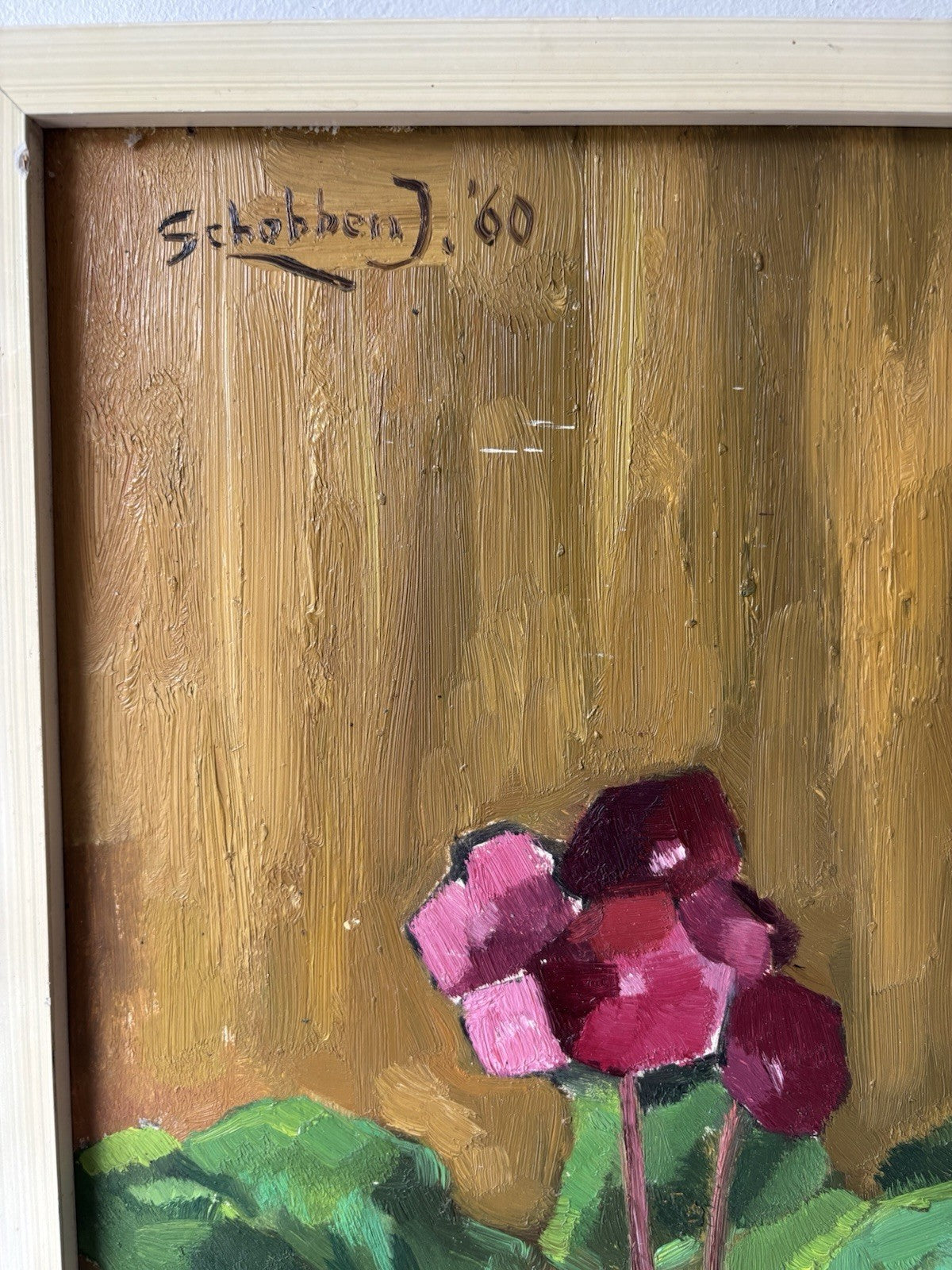 Year 1960 Colorful Still Life Oil Painting Framed Unique Hand Made Panel Art