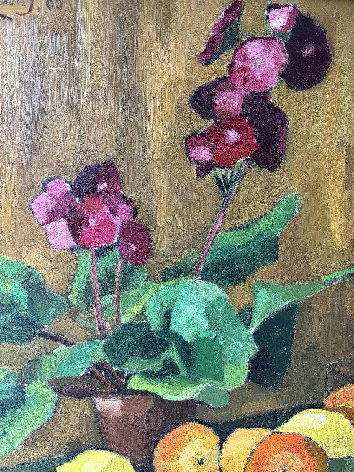 Year 1960 Colorful Still Life Oil Painting Framed Unique Hand Made Panel Art