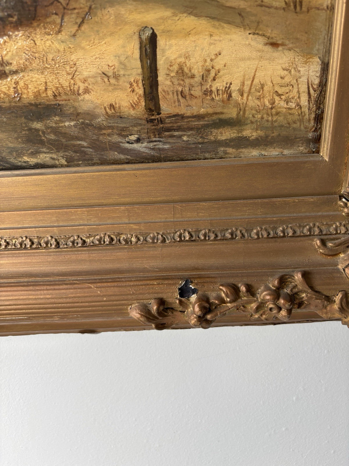 Antique “WINTER LANDSCAPE WITH WINDMILL Oil Painting Figure Skating 19th Century