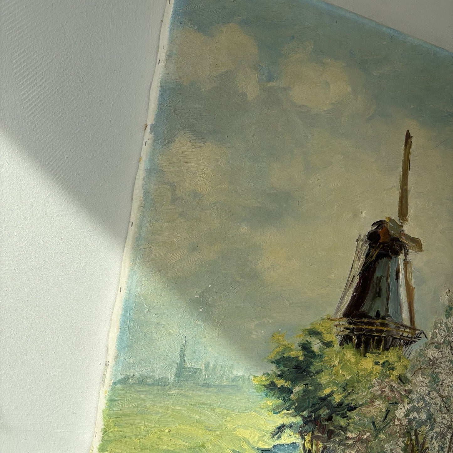 Original Windmill Hand Painted Canvas Oil Painting made in 1966