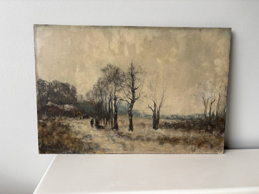Antique “WINTER PATH THROUGH THE TREES” Oil Painting – 19th Century Dutch