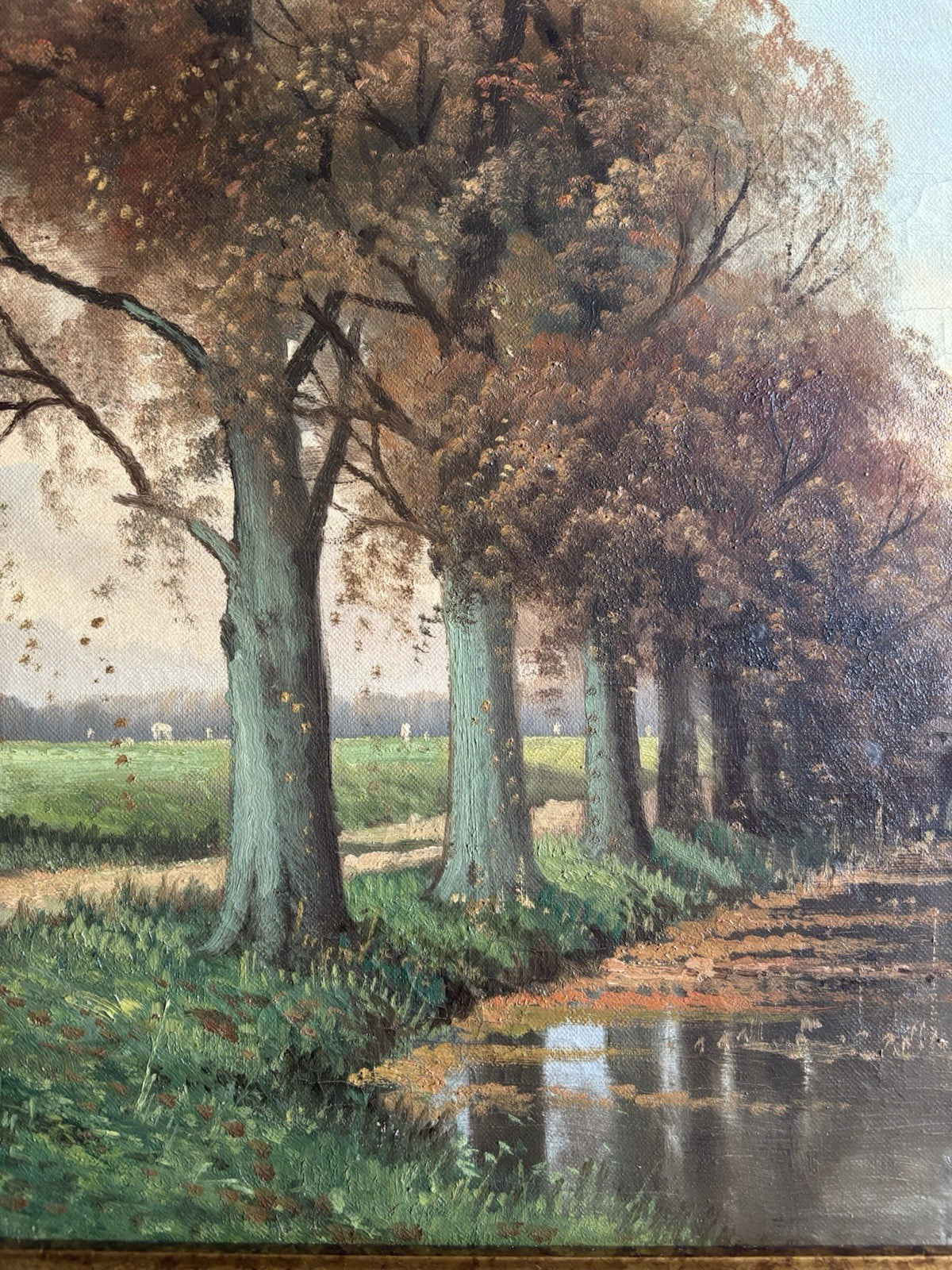 19th Century Dutch Landscape Oil Painting Bridge Trees Signed Original