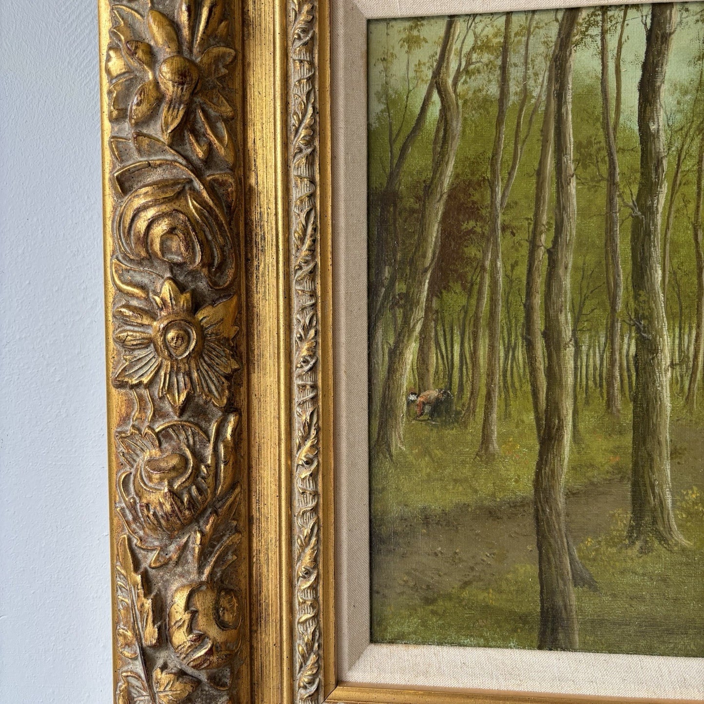 “Forest Stream with Pheansants” – Vintage Woodland Landscape – Framed Painting