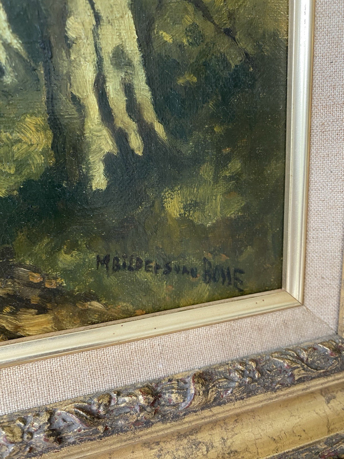 Antique “FOREST PATH” Oil Painting Landscape M. Bilders- van Bosse 19th Century