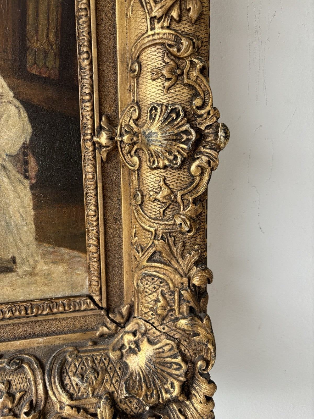 19th Century “LADY WITH FLOWERS” Antique Oil Painting Romantic Portraiture Women