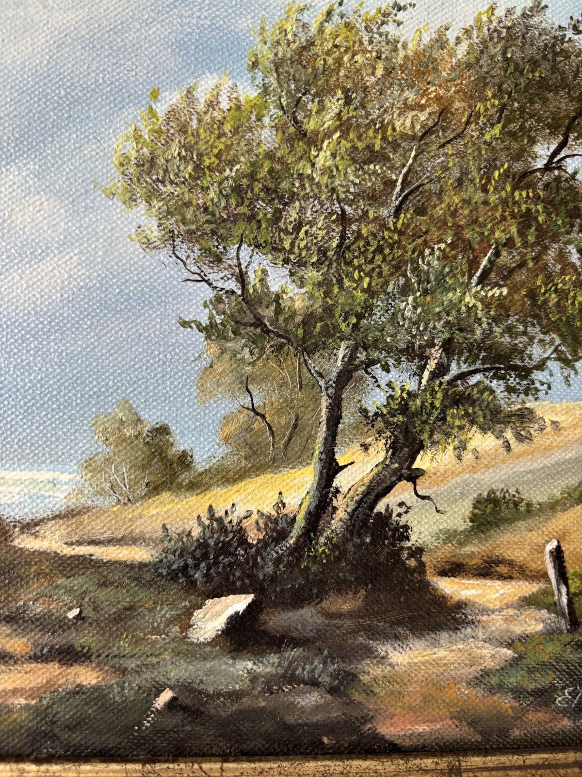 Vintage “COUNTRYSIDE LANDSCAPE WITH TREE” Oil Painting Signed Framed Dutch