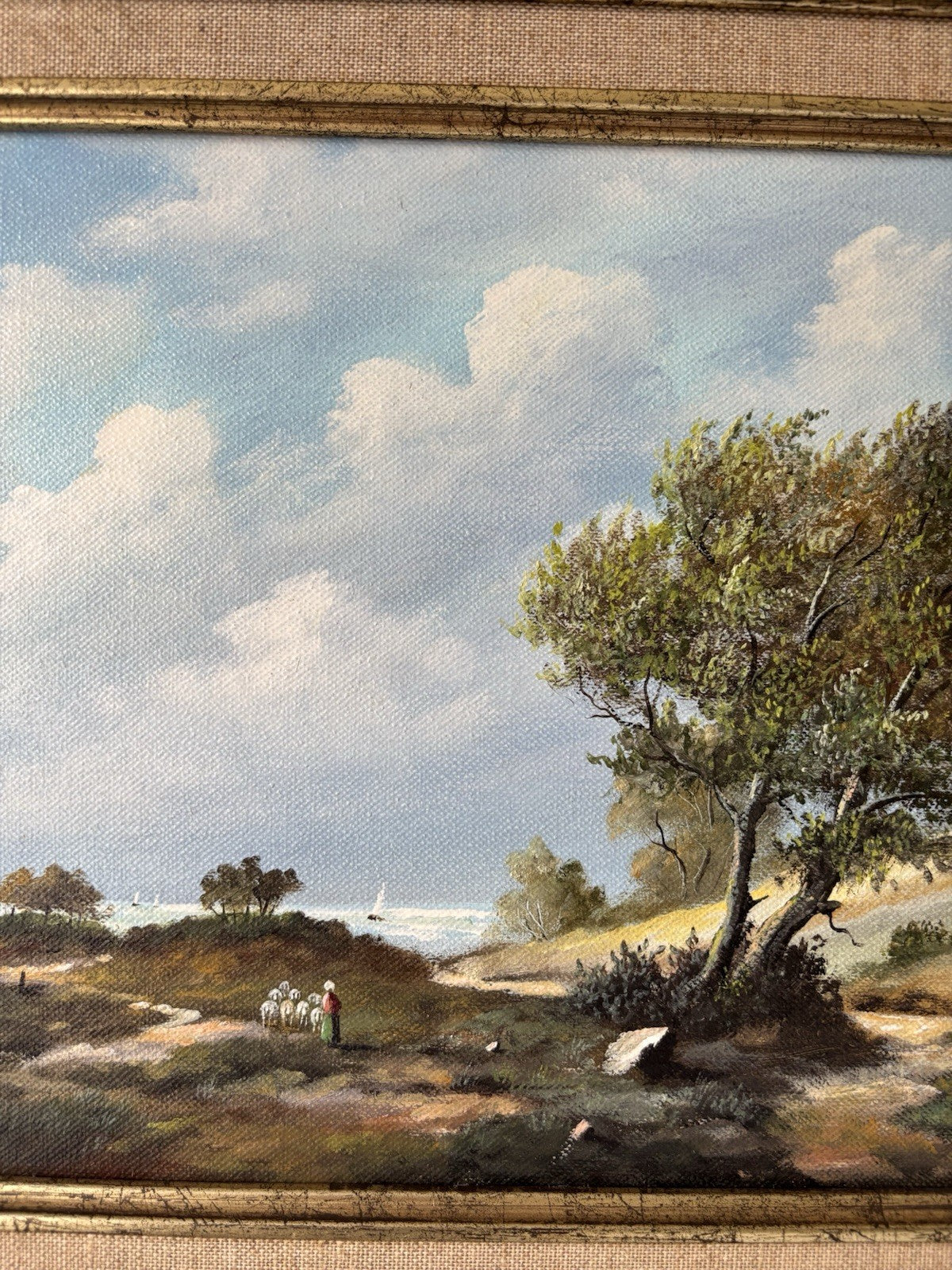 Vintage “COUNTRYSIDE LANDSCAPE WITH TREE” Oil Painting Signed Framed Dutch