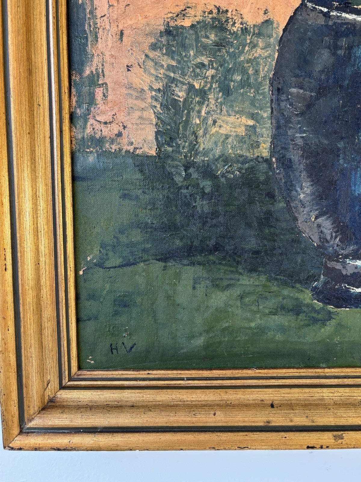 Vintage Flower Tree Still Life floral Oil Painting Flowers in Vase Mid 20th C