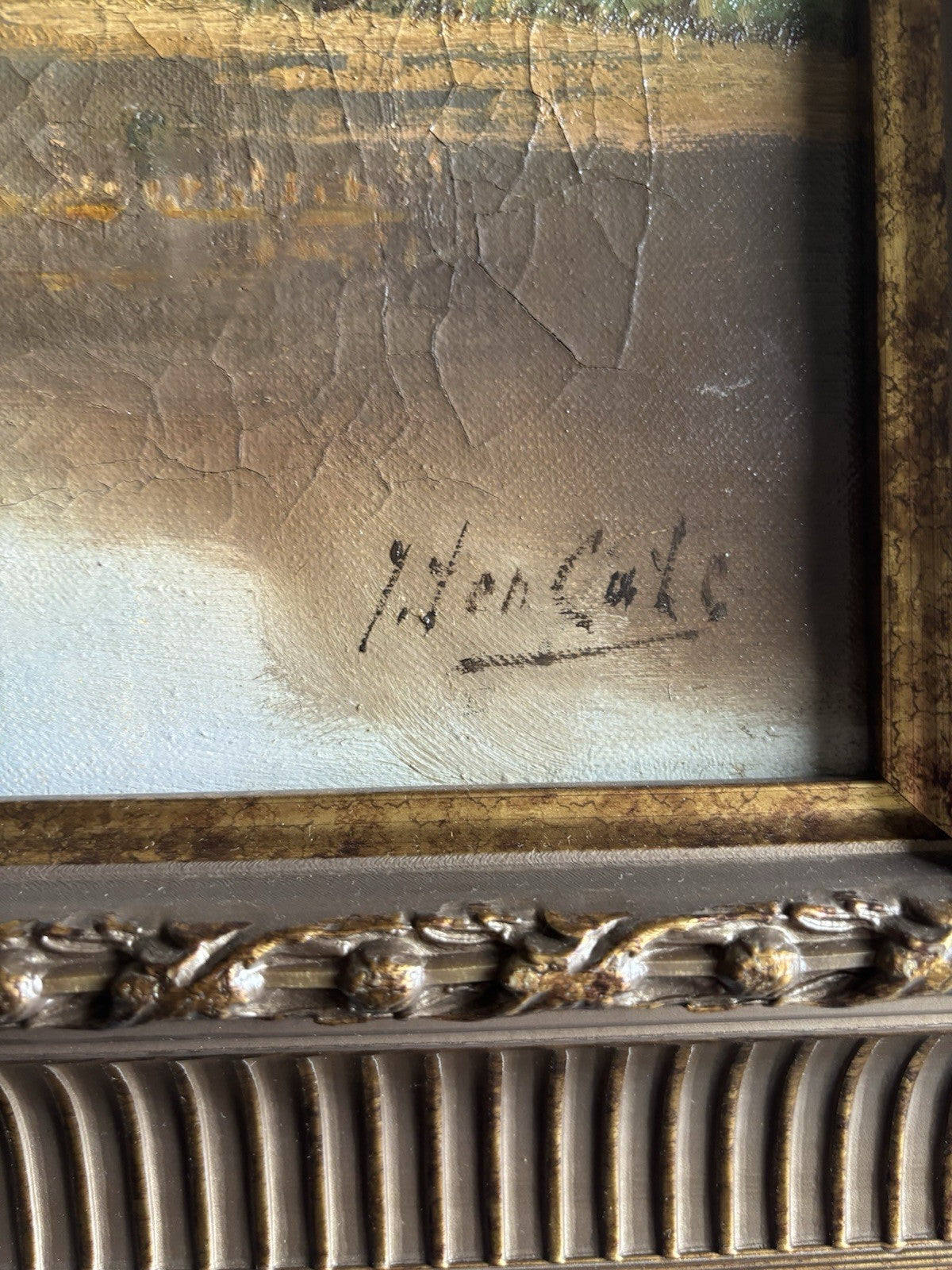 19th Century Dutch Landscape Oil Painting Bridge Trees Signed Original