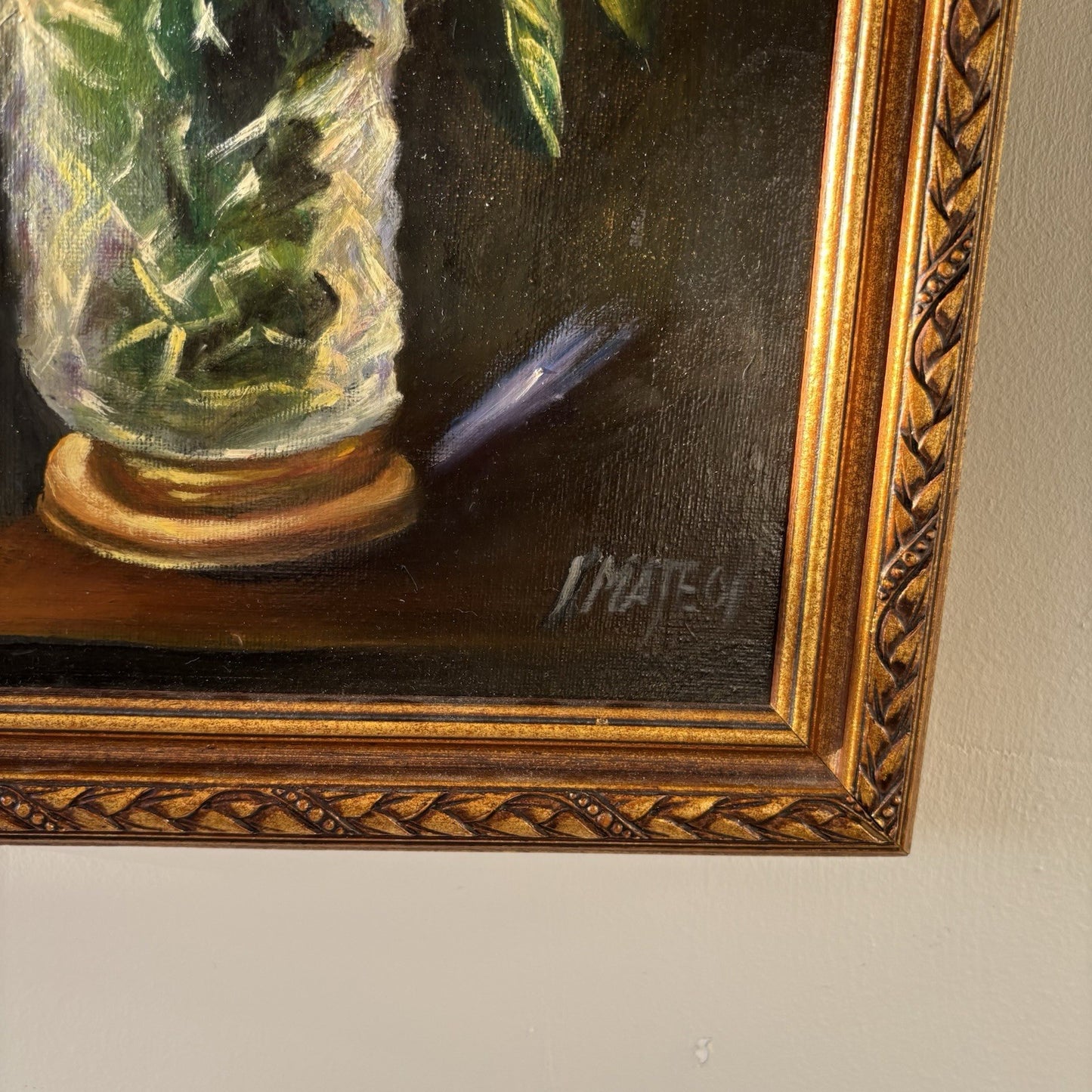 "Pink Flowers" Vintage Dutch Classic Floral Still Life Oil Painting Signed