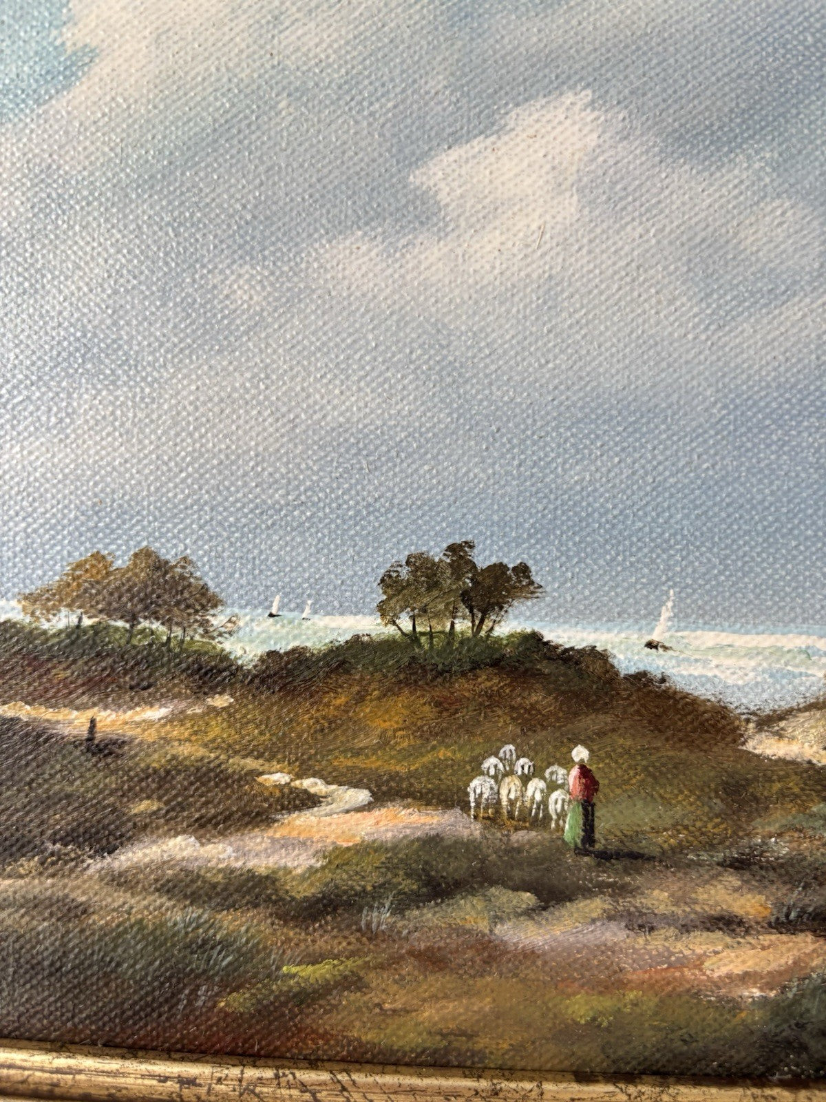 Vintage “COUNTRYSIDE LANDSCAPE WITH TREE” Oil Painting Signed Framed Dutch