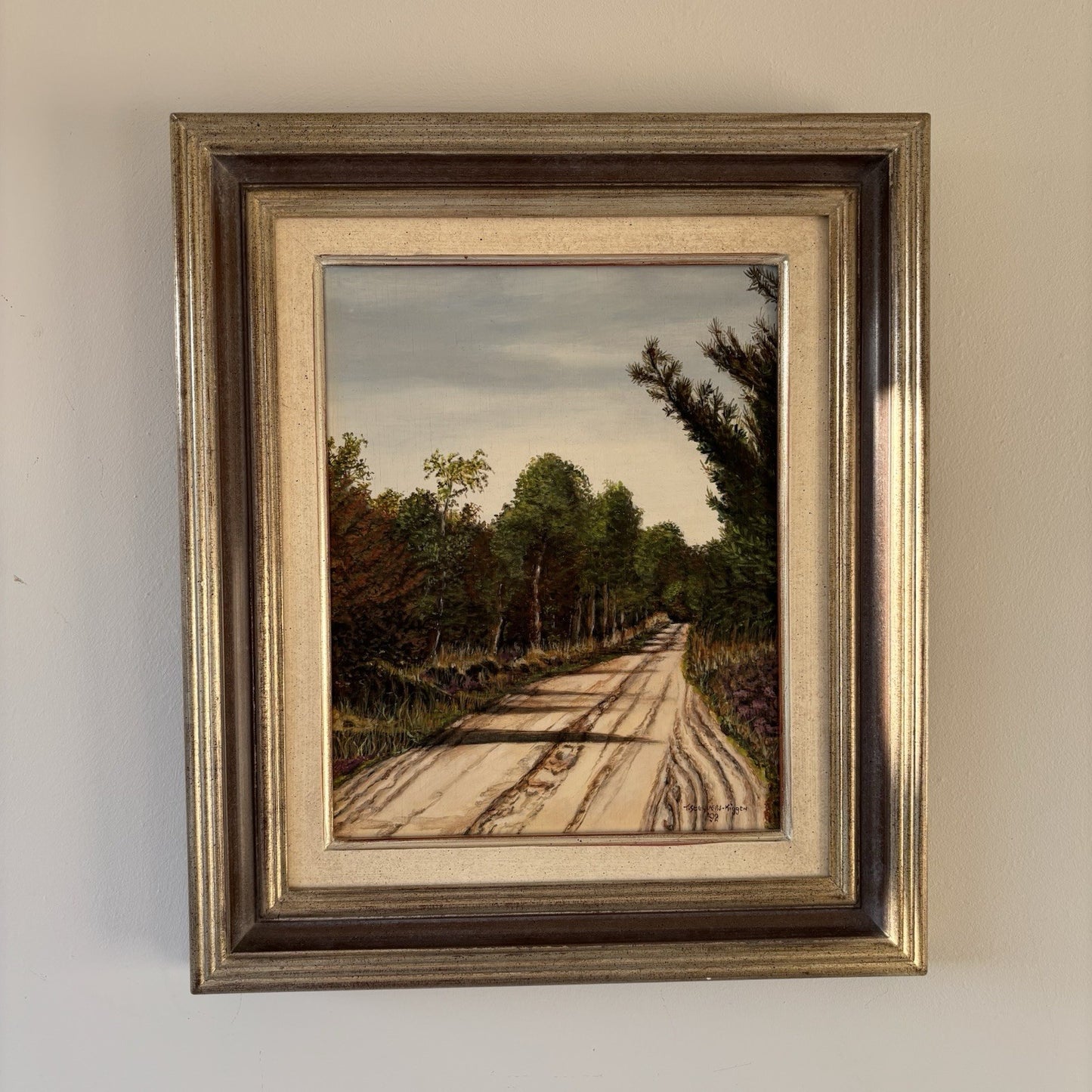 "Vintage Landscape Road" Framed Classic European Original Artwork Oil Painting