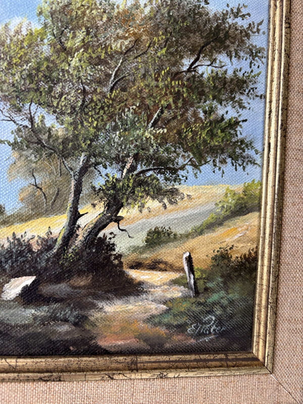Vintage “COUNTRYSIDE LANDSCAPE WITH TREE” Oil Painting Signed Framed Dutch