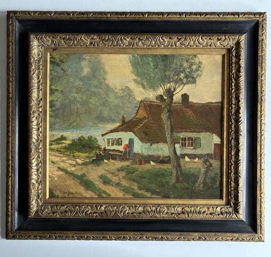 Piet Bouter Dutch Artwork Landscape Farmhouse Oil Painting Mid 20th Century