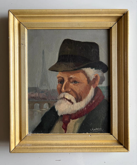 Abstract Portrait  Original Vintage Holland Art Beard Man Oil Painting L Hartman