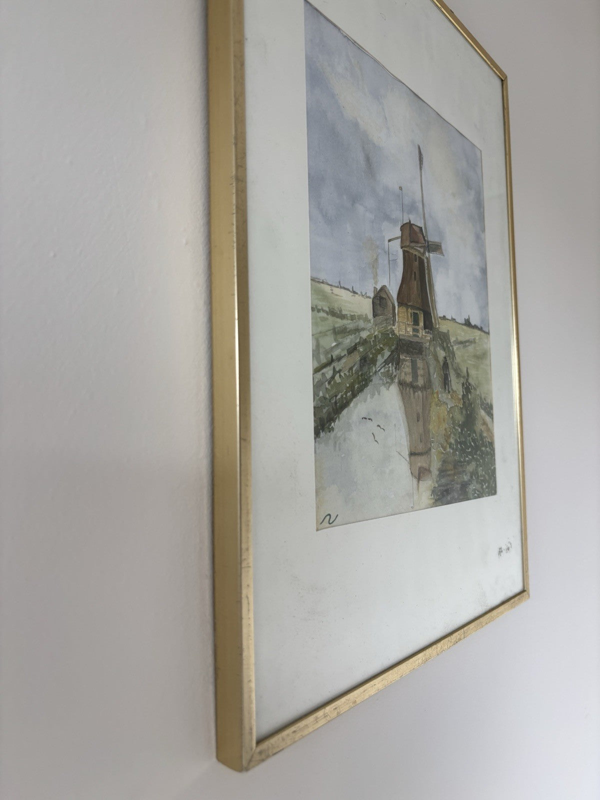 Aquarel Dutch Windmill Hand Made Glass Covered Art Holland Vintage OOAK item