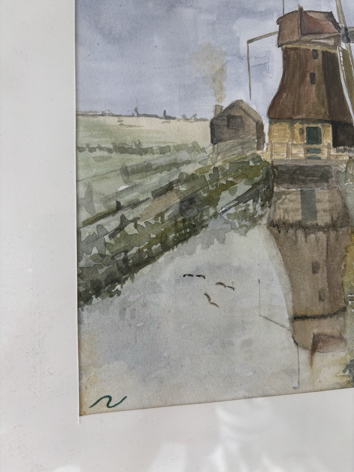Aquarel Dutch Windmill Hand Made Glass Covered Art Holland Vintage OOAK item