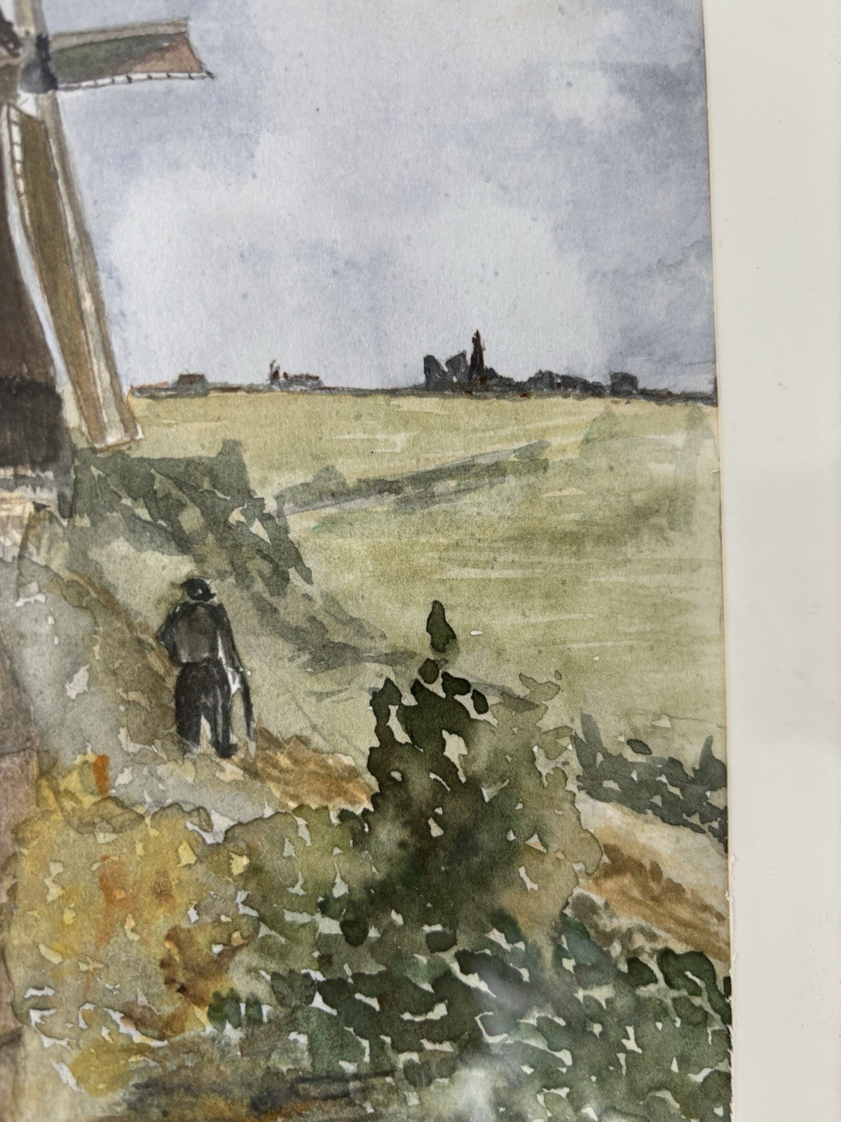 Aquarel Dutch Windmill Hand Made Glass Covered Art Holland Vintage OOAK item