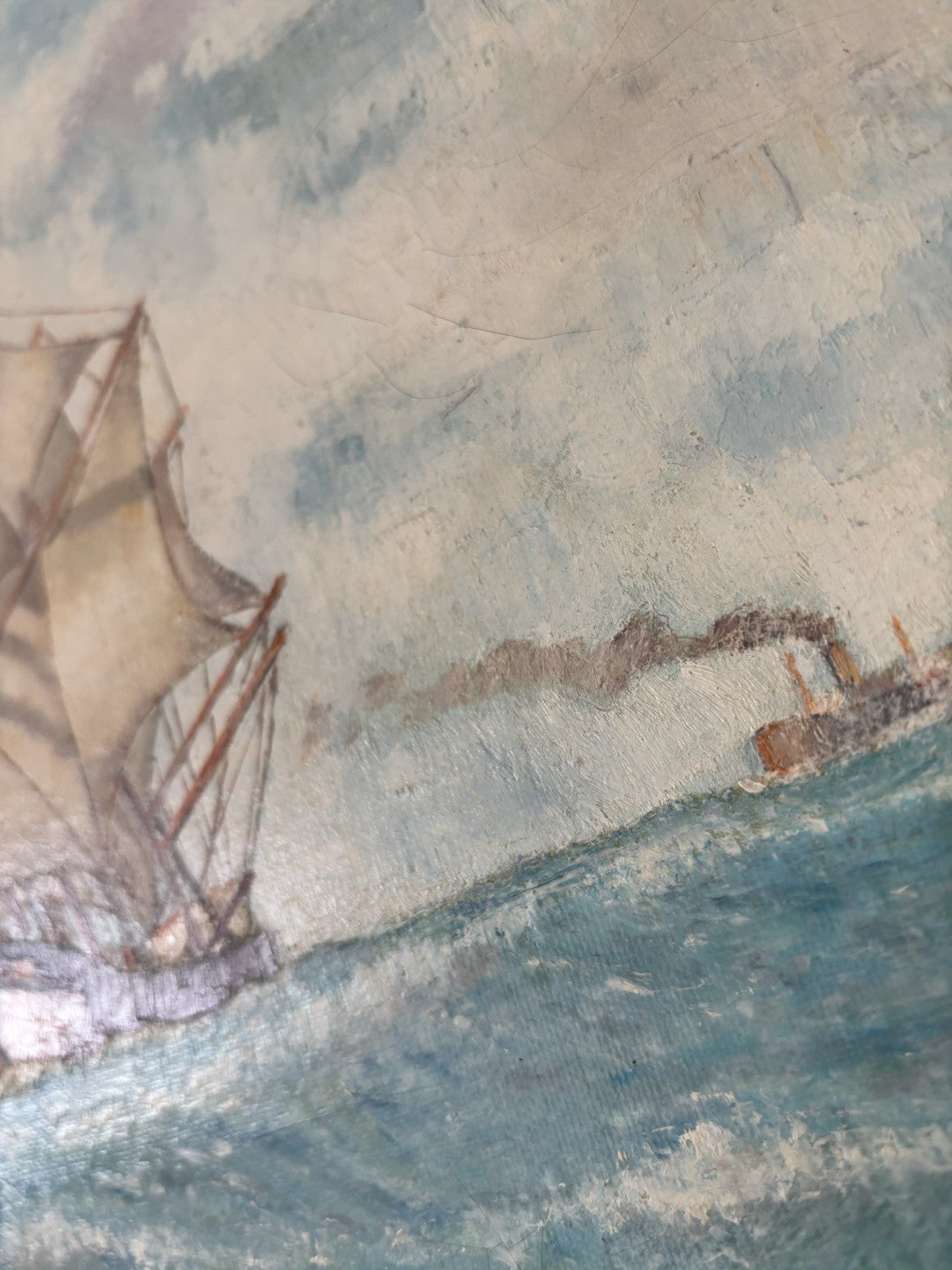 “SAILING THE WAVES” Vintage Oil Painting Seascape Ship Ocean Artwork