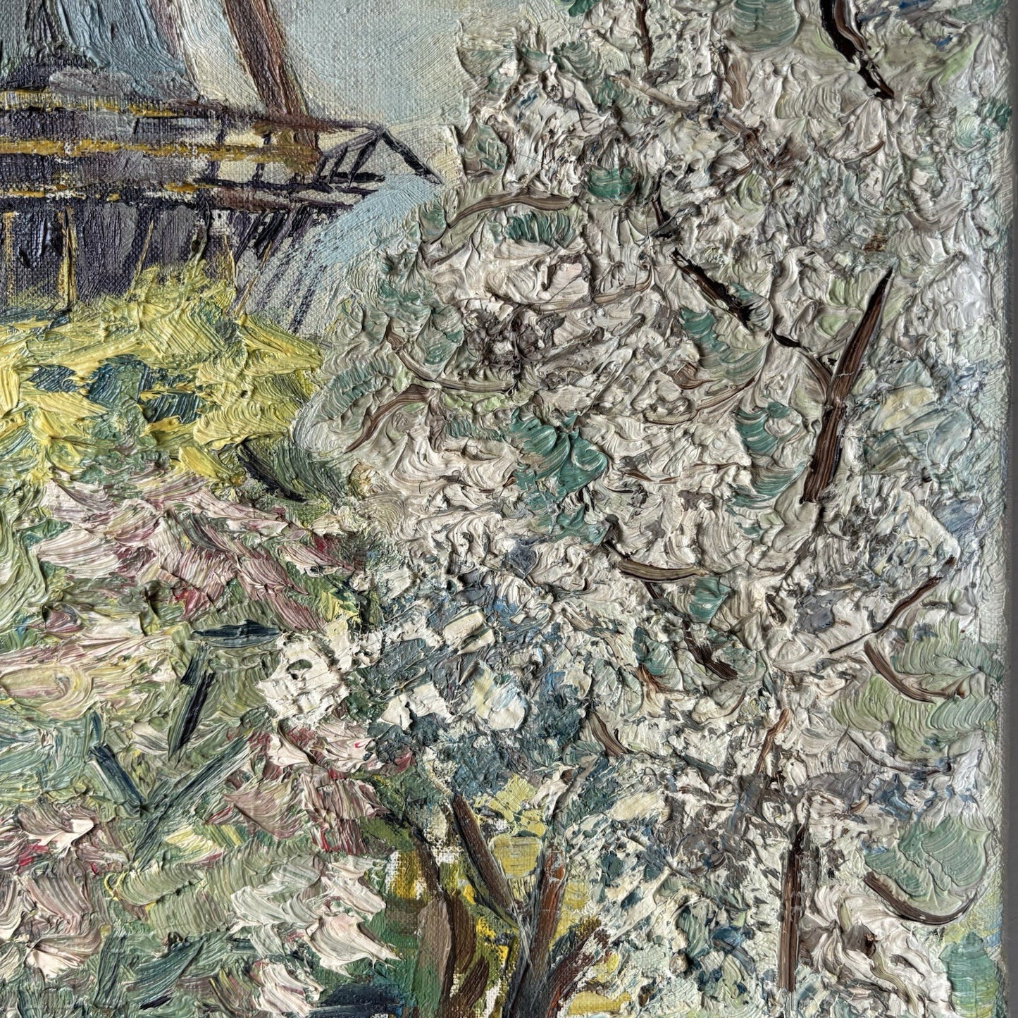 Original Windmill Hand Painted Canvas Oil Painting made in 1966