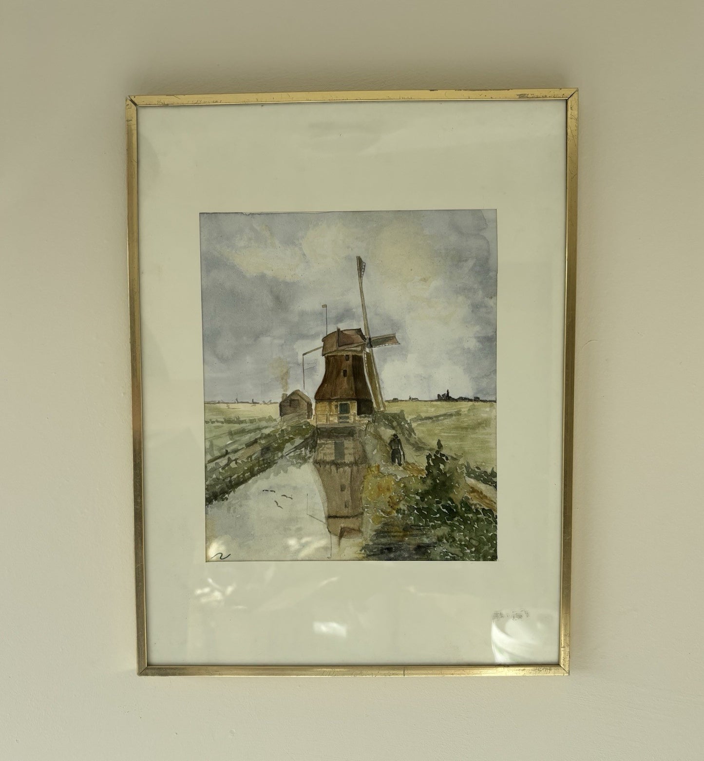 Aquarel Dutch Windmill Hand Made Glass Covered Art Holland Vintage OOAK item