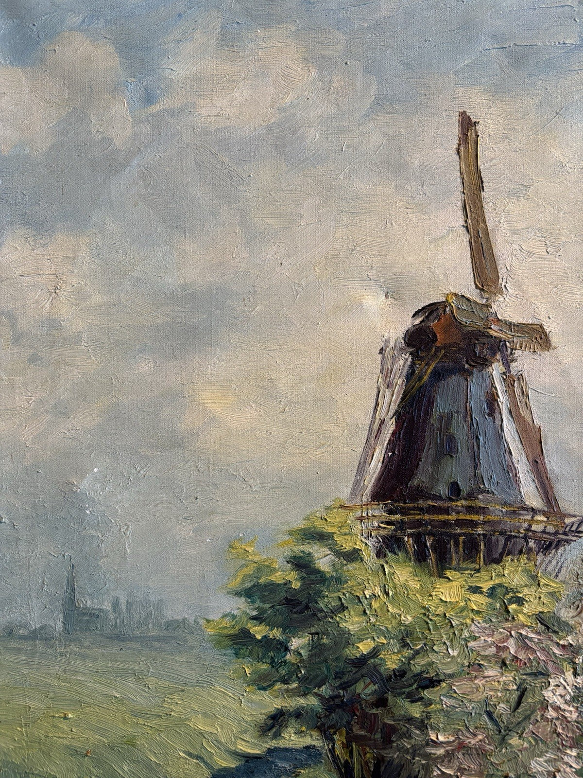 Original Windmill Hand Painted Canvas Oil Painting made in 1966