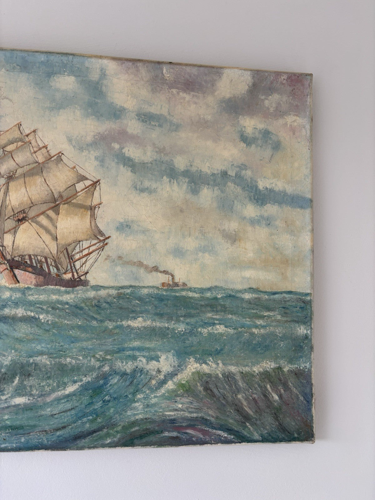 “SAILING THE WAVES” Vintage Oil Painting Seascape Ship Ocean Artwork