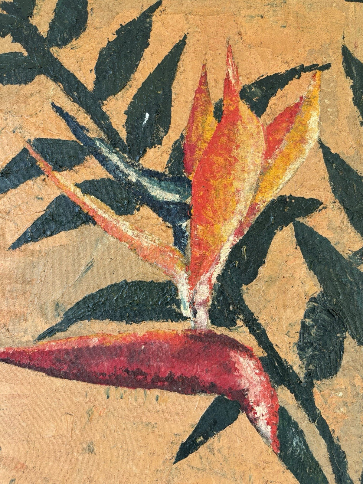 Vintage Flower Tree Still Life floral Oil Painting Flowers in Vase Mid 20th C