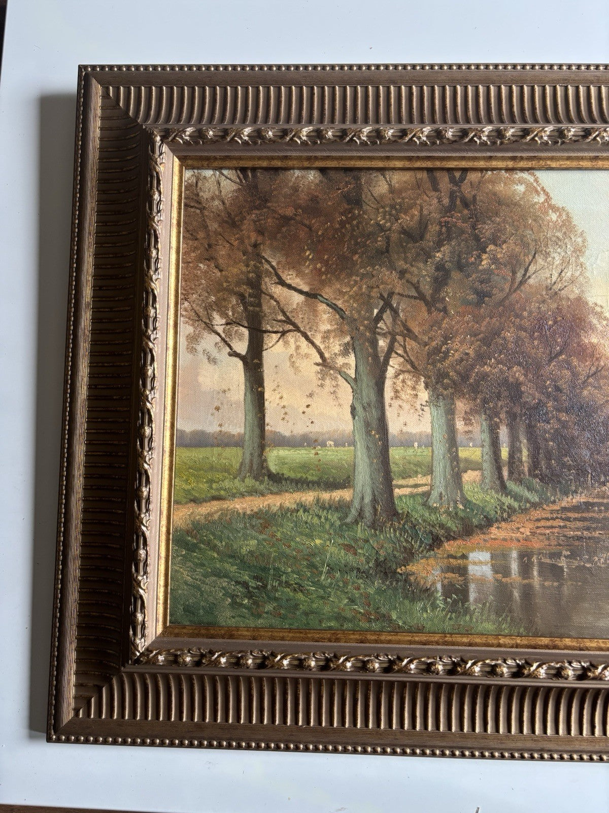 19th Century Dutch Landscape Oil Painting Bridge Trees Signed Original