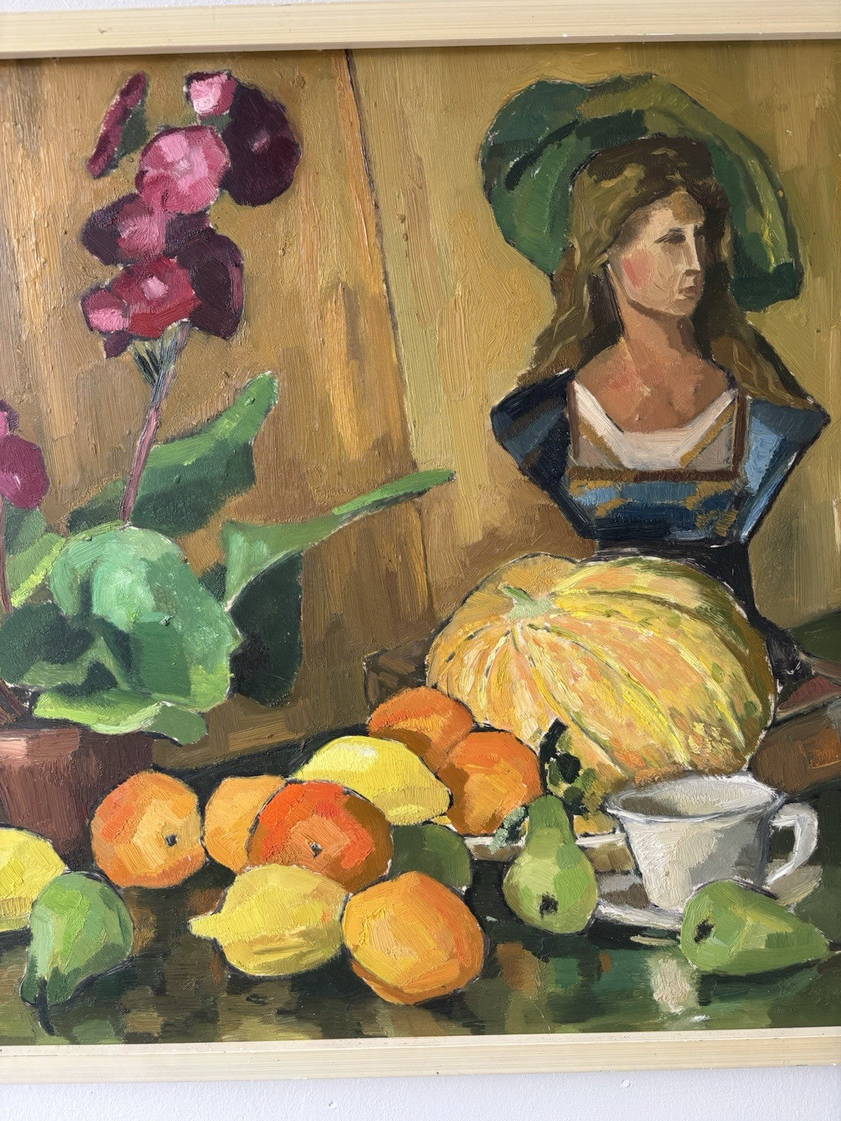 Year 1960 Colorful Still Life Oil Painting Framed Unique Hand Made Panel Art