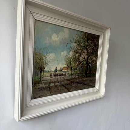 Rustic Landscape Oil Painting "Sheep Herd" Refined Artwork Holland Art Shop