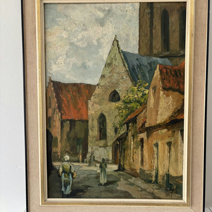 Authentic Oil Painting Cityscape "Church Steeple" Intriguing Large Artwork Holland Art Shop