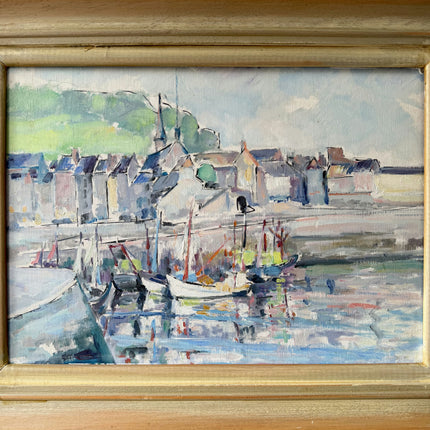 Elegant Harbor Scene Oil Painting "Framed Painting" Vintage Artwork Holland Art Shop