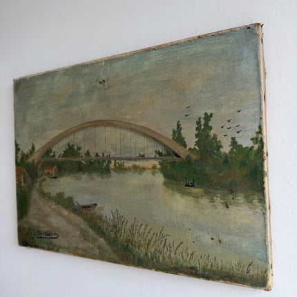 Detailed Landscape Oil Painting "Arched Bridge" Expressive Artwork Holland Art Shop
