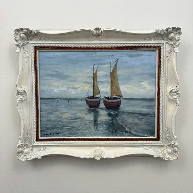 Rustic Seascape Oil Painting "Twin Sailboats" Elegant Art Holland Art Shop