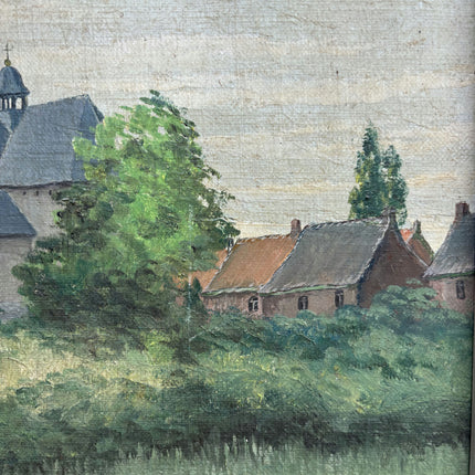 Vintage Scenery Oil Painting "Village Church" Original Art Holland Art Shop