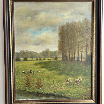 Detailed Landscape Oil Painting "Grazing Cows" Expressive Dutch Artwork Holland Art Shop