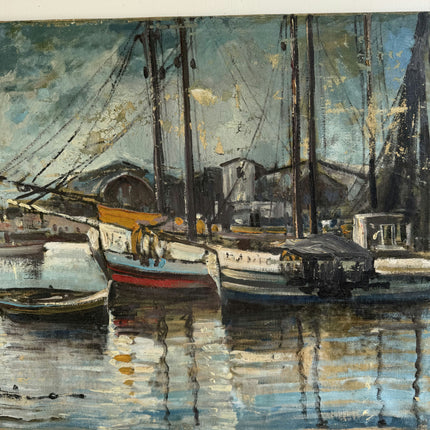 Original Harbor Scene Oil Painting "Docked Boat" Handcrafted Artwork Holland Art Shop