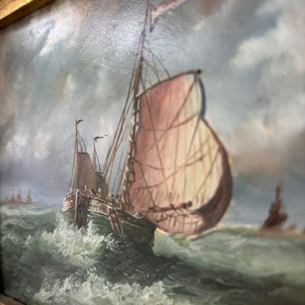 Original Seascape Oil Painting "Sailing Ship" Handcrafted Small Art Holland Art Shop
