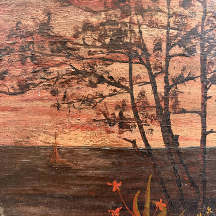 Handcrafted Seascape Oil Painting "Dark Tree" Elegant Small Art Holland Art Shop
