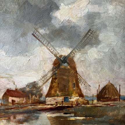 Detailed Landscape Oil Painting "Windmill Scene" Rustic Art Holland Art Shop