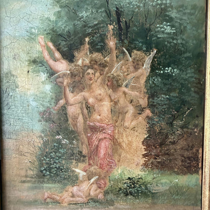 19th Century Antique Figurative Oil Painting "Dancing Nymph" Small Artwork Holland Art Shop