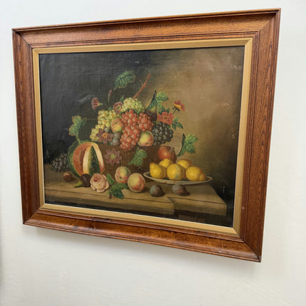 Antique Flowery Still Life Oil Painting "Basket Fruit" Refined Large Artwork Holland Art Shop