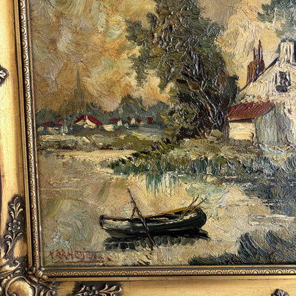Refined Landscape Oil Painting "Rowboat Alone" Vintage Dutch  Artwork Holland Art Shop
