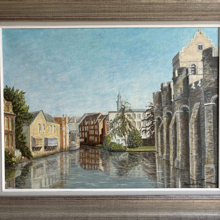 Traditional Cityscape Oil Painting "Riverside Buildings" Large Artwork Holland Art Shop