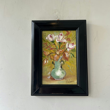 Handcrafted Floral Still Life Oil Painting "Green Vase" Expressive Small Artwork Holland Art Shop