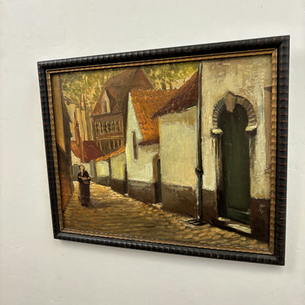 Elegant Cityscape Oil Painting "Village Street" Authentic Artwork Holland Art Shop