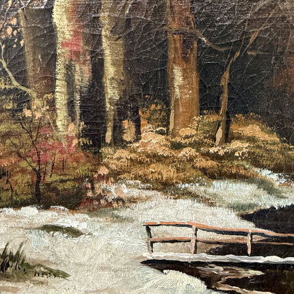 Elegant Winter Landscape Oil Painting "Snowy Bridge" Original Large Art Holland Art Shop