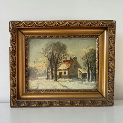 Traditional Winter Landscape Oil Painting "Snowy Cottage" Rustic Small Artwork Holland Art Shop