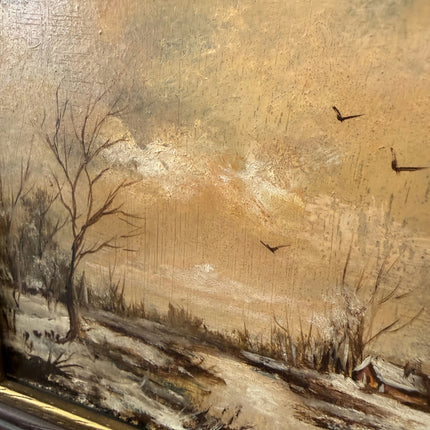 Elegant Winter Landscape Oil Painting "Snowy Cottage" Authentic Small Art Holland Art Shop
